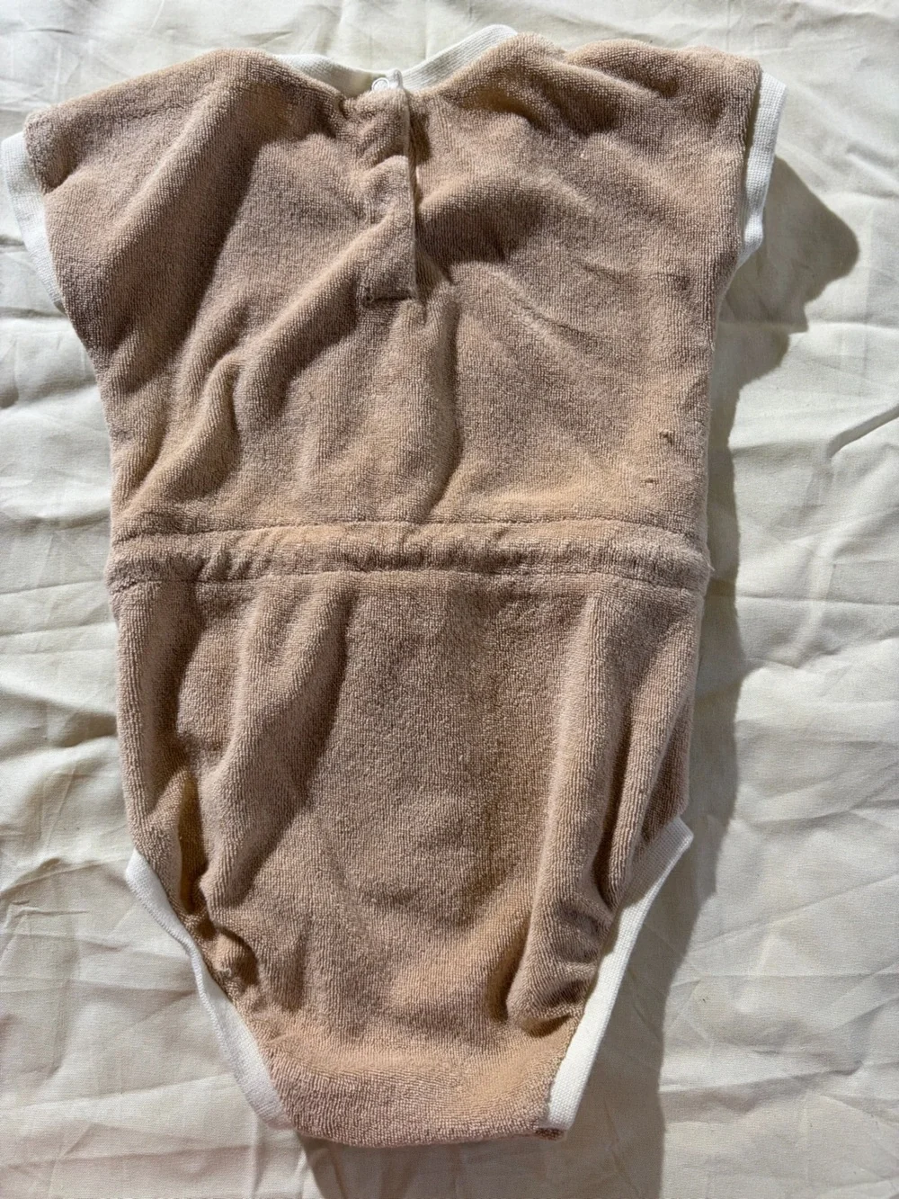 Quincy Mae Beige Terry Cloth Onesie with White Trim